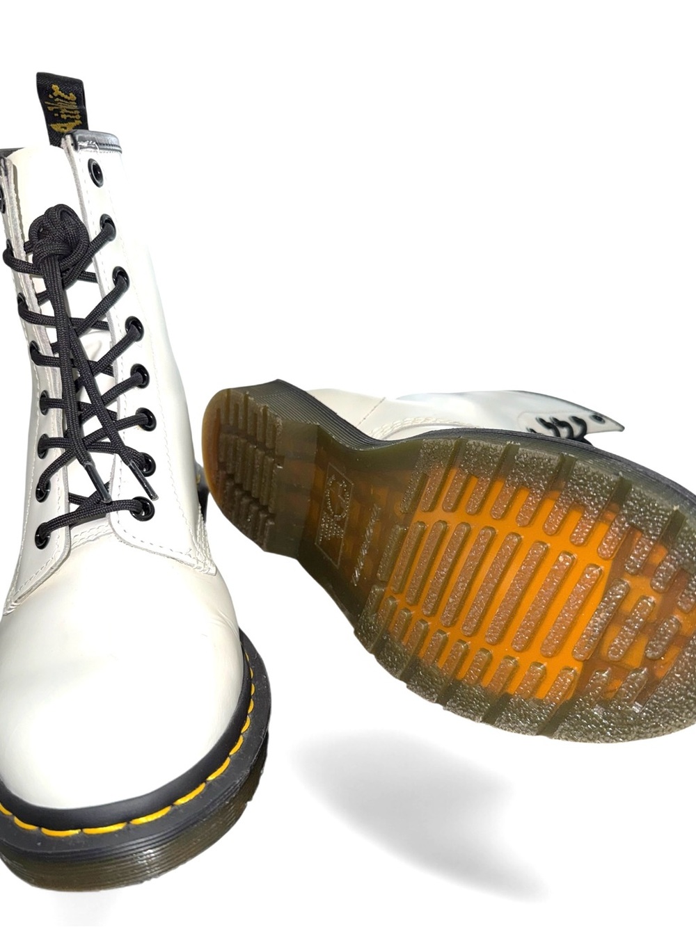 Dr. Martens White Leather Lace-Up Combat Boots with Black Trim - Picture 4 of 5